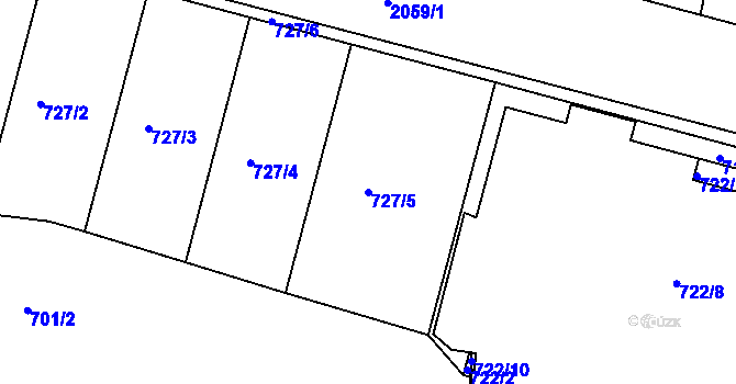 Parcela st. 727/5 v KÚ Košíře, Katastrální mapa