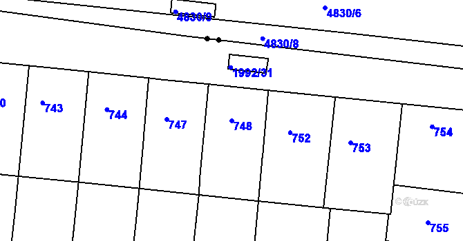 Parcela st. 748 v KÚ Košíře, Katastrální mapa