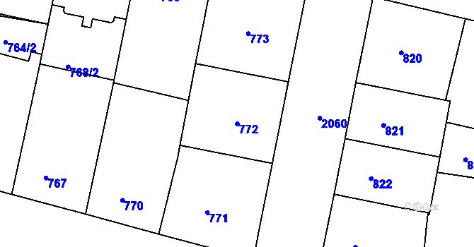Parcela st. 772 v KÚ Košíře, Katastrální mapa