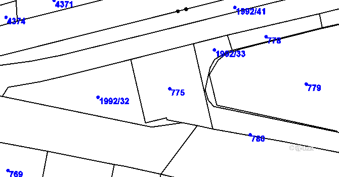 Parcela st. 775 v KÚ Košíře, Katastrální mapa