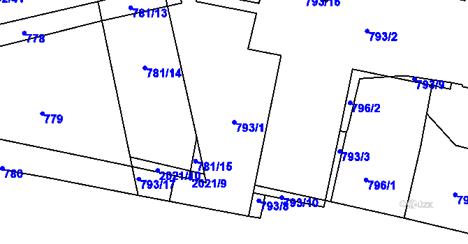 Parcela st. 793/1 v KÚ Košíře, Katastrální mapa