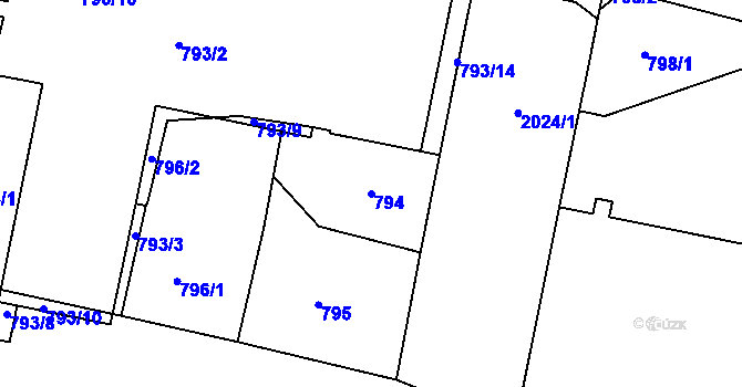Parcela st. 794 v KÚ Košíře, Katastrální mapa