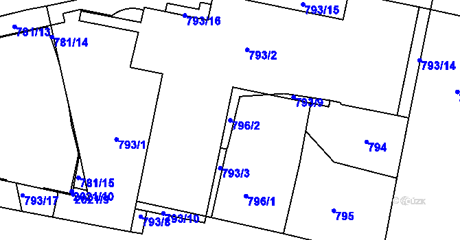 Parcela st. 796/2 v KÚ Košíře, Katastrální mapa