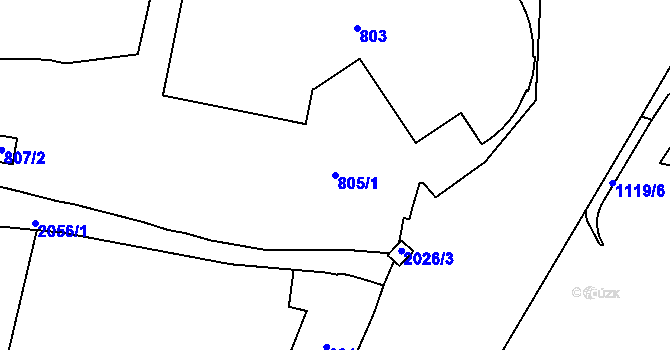 Parcela st. 805/1 v KÚ Košíře, Katastrální mapa