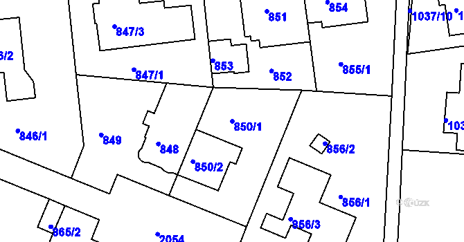 Parcela st. 850/1 v KÚ Košíře, Katastrální mapa