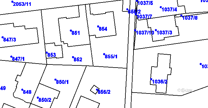 Parcela st. 855/1 v KÚ Košíře, Katastrální mapa