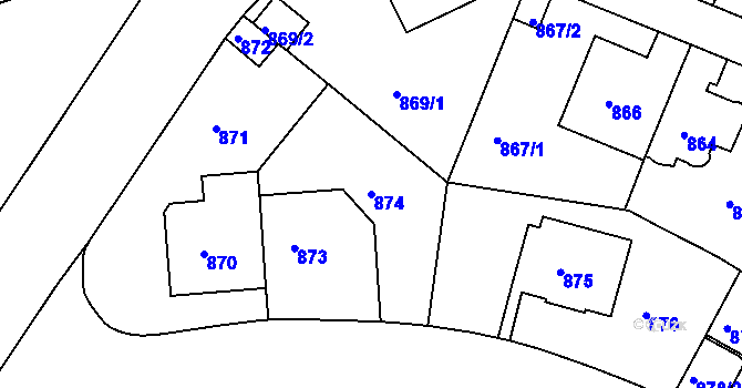 Parcela st. 874 v KÚ Košíře, Katastrální mapa