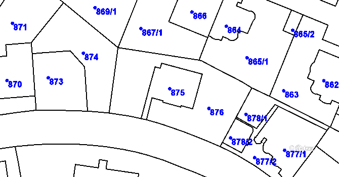 Parcela st. 875 v KÚ Košíře, Katastrální mapa