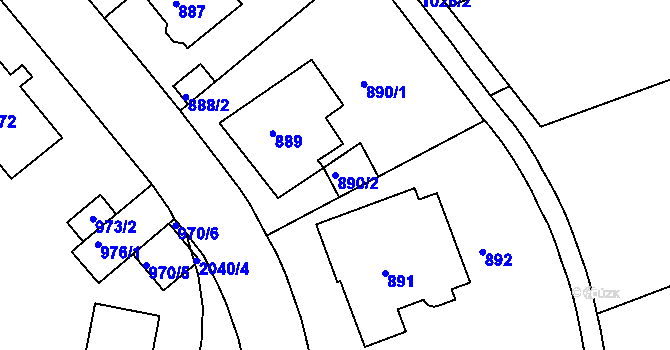 Parcela st. 890/2 v KÚ Košíře, Katastrální mapa