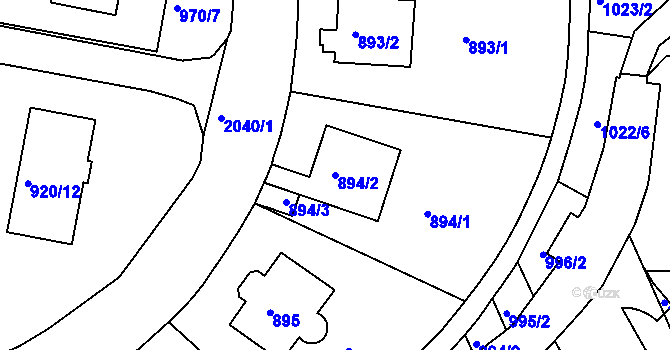 Parcela st. 894/2 v KÚ Košíře, Katastrální mapa