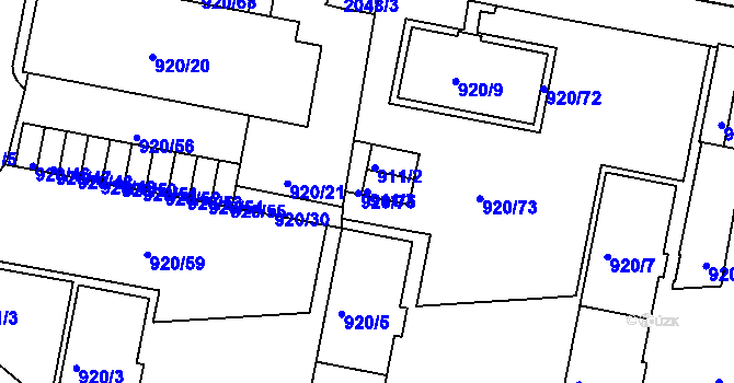 Parcela st. 911/3 v KÚ Košíře, Katastrální mapa