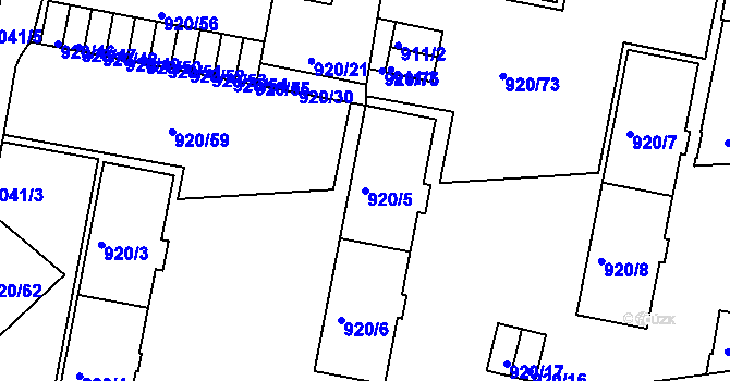 Parcela st. 920/5 v KÚ Košíře, Katastrální mapa