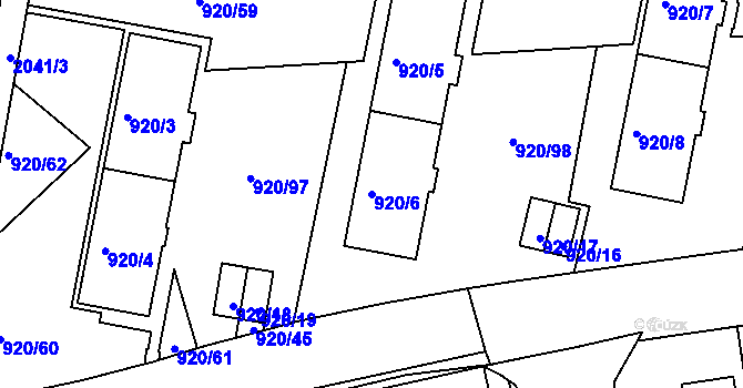 Parcela st. 920/6 v KÚ Košíře, Katastrální mapa