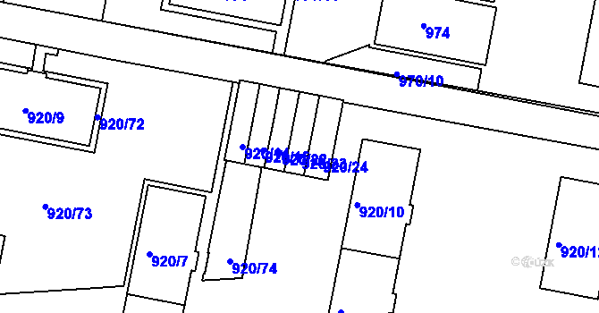 Parcela st. 920/23 v KÚ Košíře, Katastrální mapa