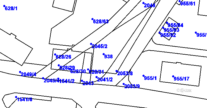 Parcela st. 938 v KÚ Košíře, Katastrální mapa