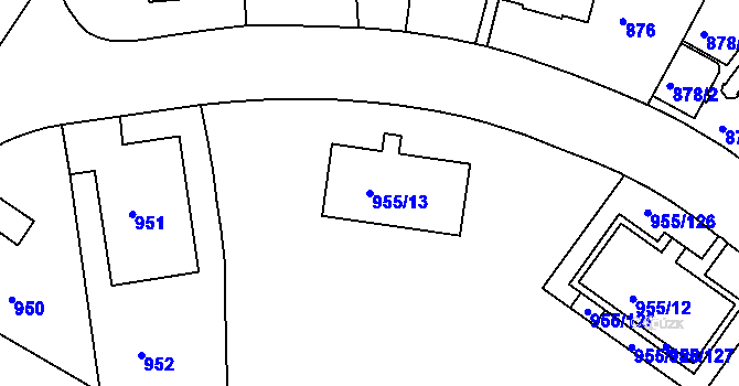 Parcela st. 955/13 v KÚ Košíře, Katastrální mapa