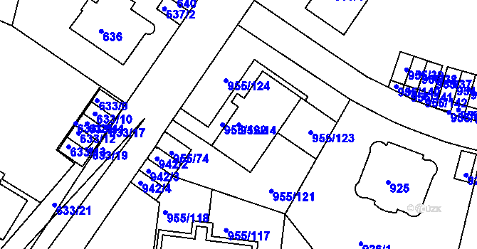 Parcela st. 955/14 v KÚ Košíře, Katastrální mapa