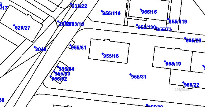 Parcela st. 955/16 v KÚ Košíře, Katastrální mapa