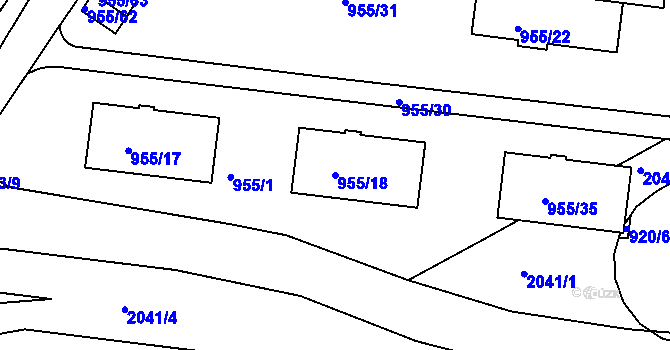 Parcela st. 955/18 v KÚ Košíře, Katastrální mapa
