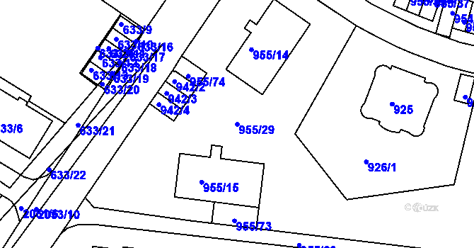Parcela st. 955/29 v KÚ Košíře, Katastrální mapa