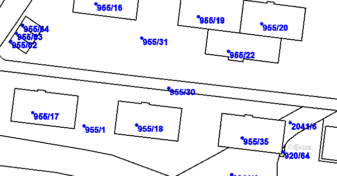 Parcela st. 955/30 v KÚ Košíře, Katastrální mapa