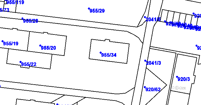 Parcela st. 955/34 v KÚ Košíře, Katastrální mapa