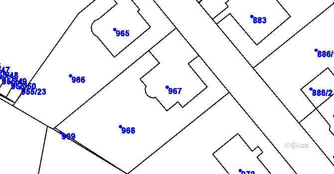 Parcela st. 967 v KÚ Košíře, Katastrální mapa
