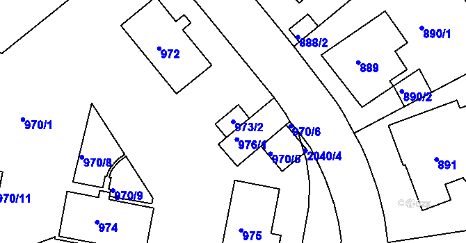 Parcela st. 973/2 v KÚ Košíře, Katastrální mapa