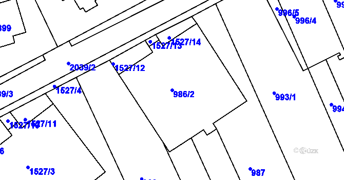 Parcela st. 986/2 v KÚ Košíře, Katastrální mapa