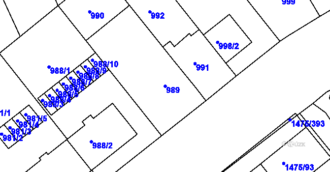 Parcela st. 989 v KÚ Košíře, Katastrální mapa