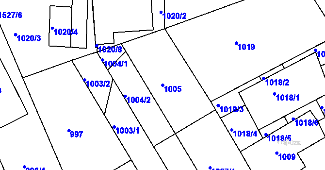 Parcela st. 1005 v KÚ Košíře, Katastrální mapa