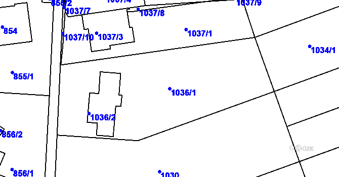 Parcela st. 1036/1 v KÚ Košíře, Katastrální mapa