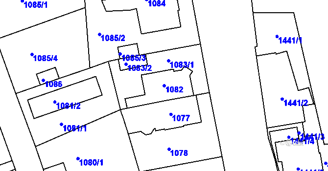 Parcela st. 1082 v KÚ Košíře, Katastrální mapa