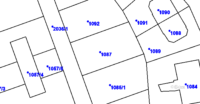 Parcela st. 1087 v KÚ Košíře, Katastrální mapa