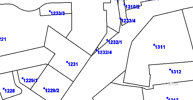 Parcela st. 1232/4 v KÚ Košíře, Katastrální mapa