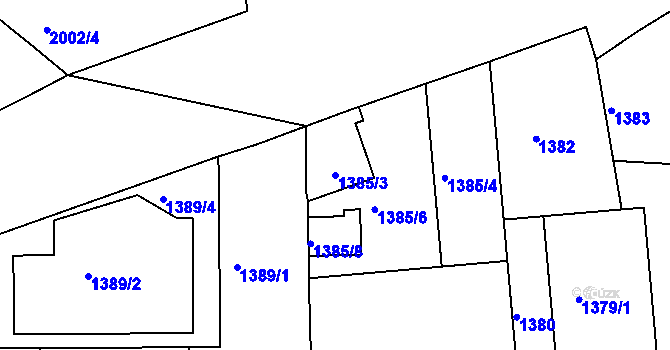 Parcela st. 1385/3 v KÚ Košíře, Katastrální mapa