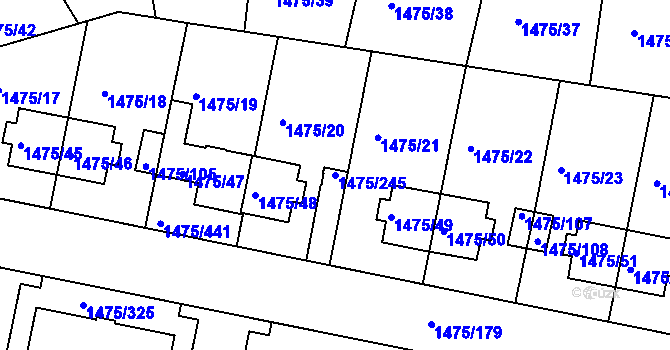 Parcela st. 1475/245 v KÚ Košíře, Katastrální mapa
