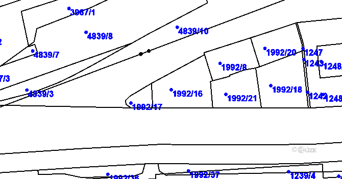 Parcela st. 1992/16 v KÚ Košíře, Katastrální mapa
