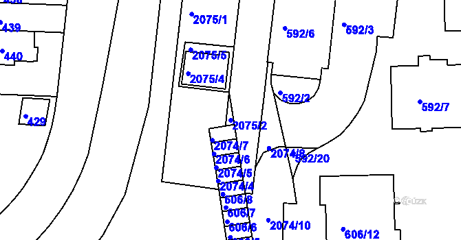 Parcela st. 2075/2 v KÚ Košíře, Katastrální mapa