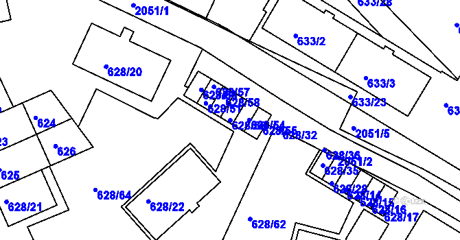 Parcela st. 628/53 v KÚ Košíře, Katastrální mapa