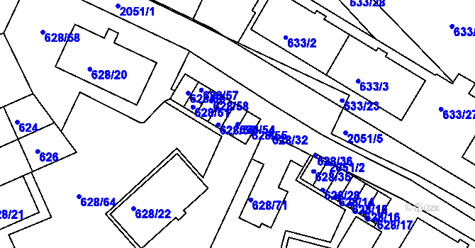 Parcela st. 628/54 v KÚ Košíře, Katastrální mapa