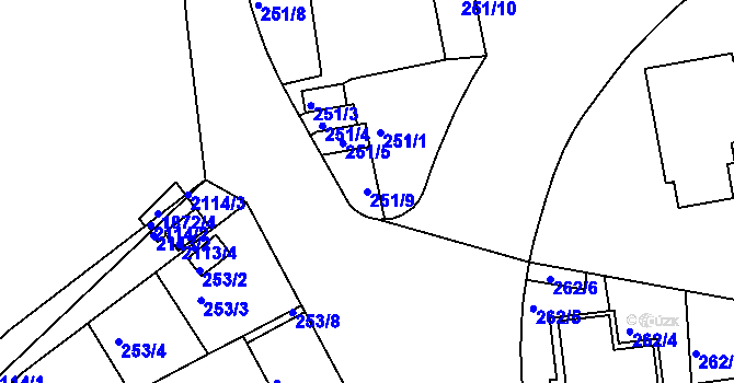 Parcela st. 251/9 v KÚ Košíře, Katastrální mapa