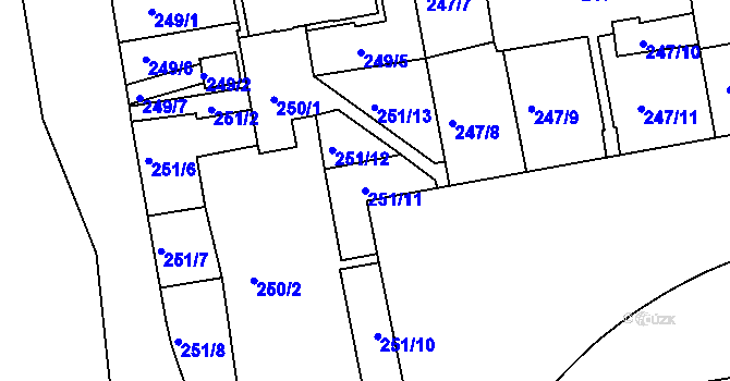 Parcela st. 251/11 v KÚ Košíře, Katastrální mapa