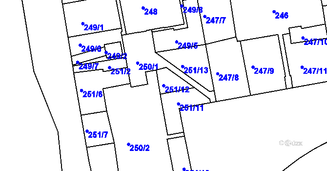 Parcela st. 251/12 v KÚ Košíře, Katastrální mapa