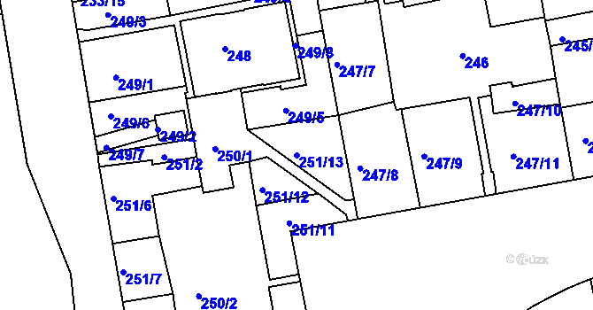 Parcela st. 251/13 v KÚ Košíře, Katastrální mapa