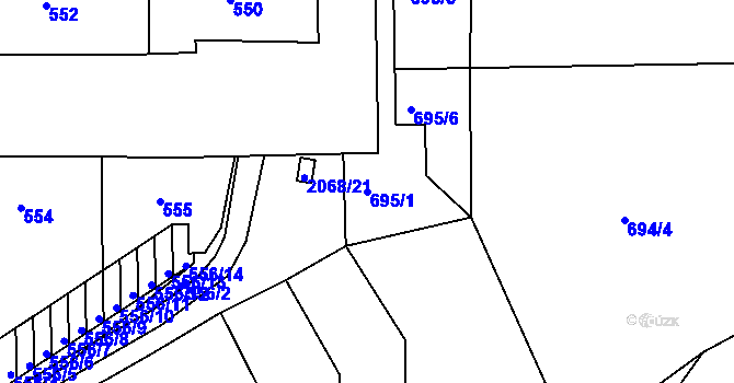 Parcela st. 695/1 v KÚ Košíře, Katastrální mapa