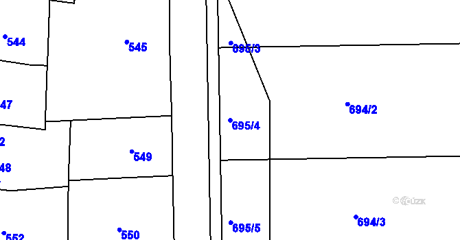 Parcela st. 695/4 v KÚ Košíře, Katastrální mapa