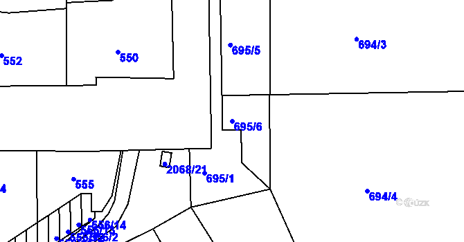 Parcela st. 695/6 v KÚ Košíře, Katastrální mapa