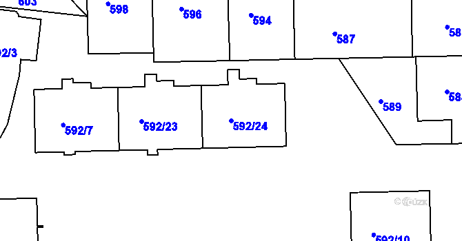 Parcela st. 592/24 v KÚ Košíře, Katastrální mapa