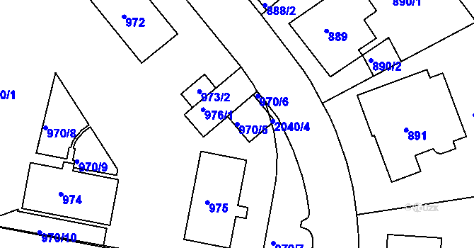Parcela st. 970/5 v KÚ Košíře, Katastrální mapa